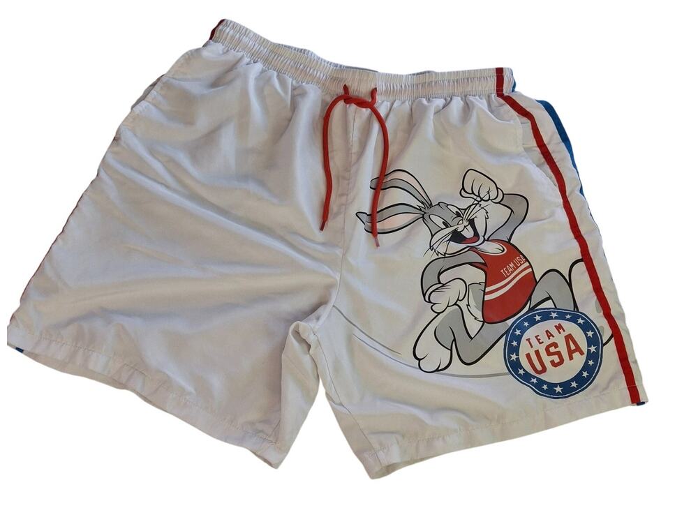 Looney Tunes Bugs Bunny Team USA Athletic Shorts L White Lined Large